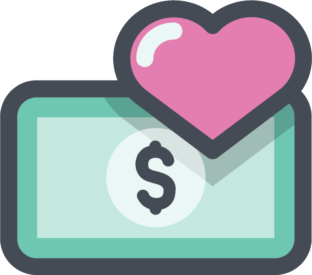 an envelope with a heart and dollar sign