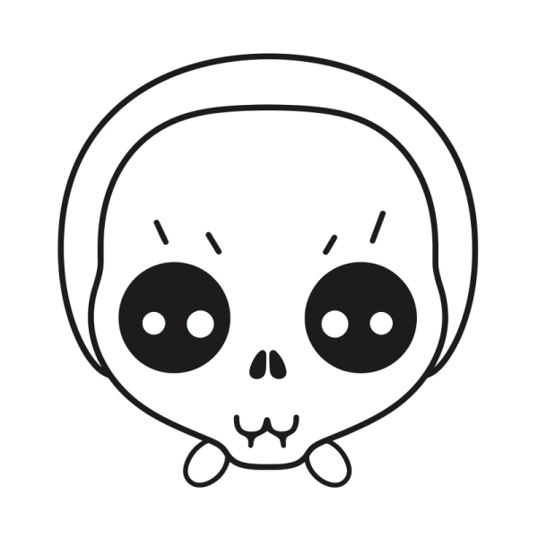 a black and white drawing of a skull