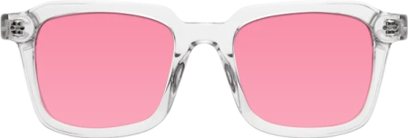a pair of white sunglasses with pink lenses