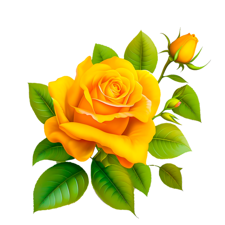 a yellow rose with green leaves