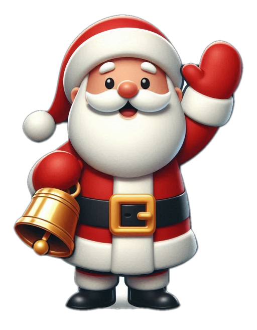 a cartoon santa claus holding a bell