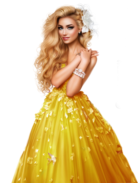 a woman wearing a yellow dress with flowers on it