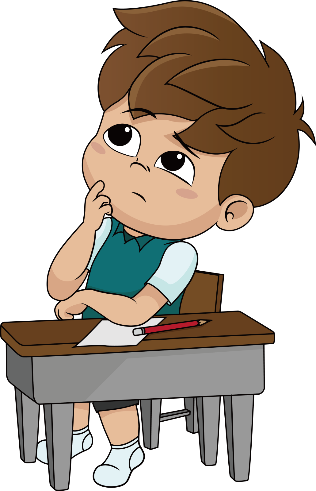 a boy sitting at his desk and thinking