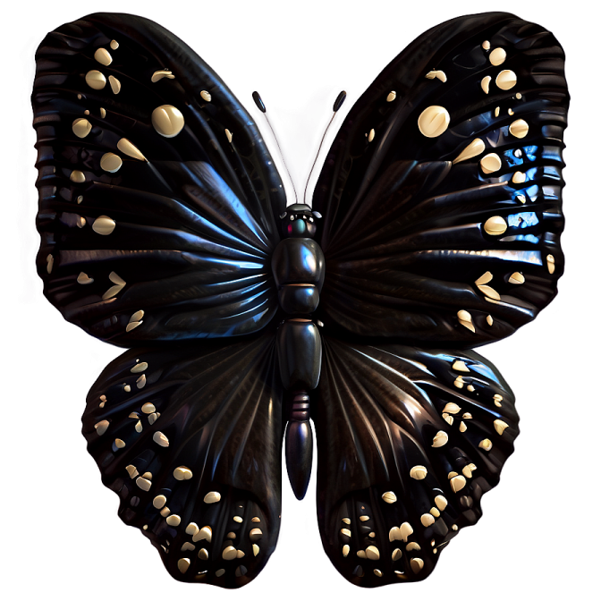 a black and white butterfly with gold spots