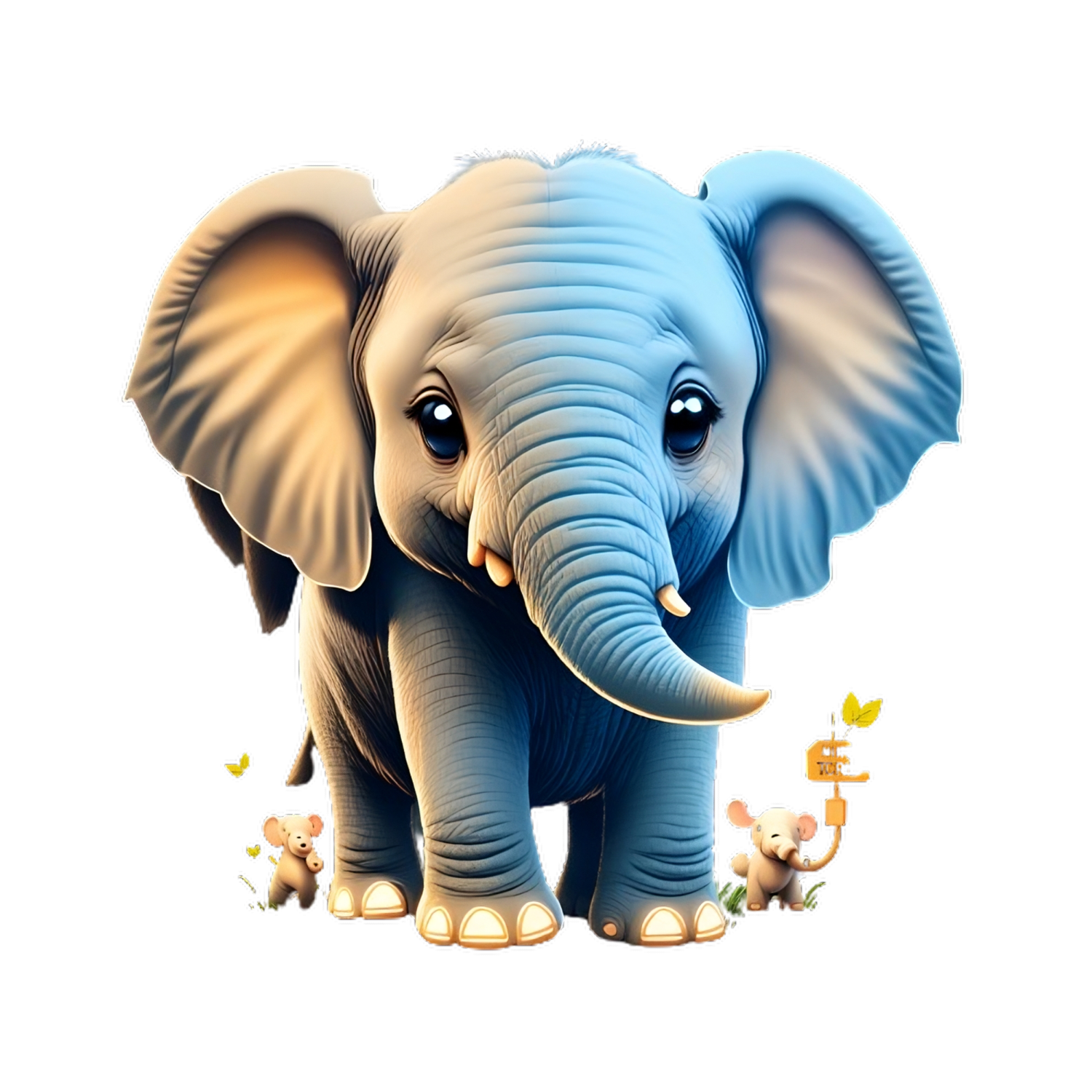 an elephant is standing in front of a white background