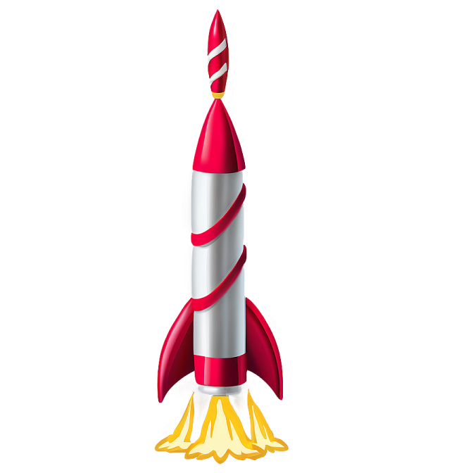 a red and white rocket on a white background