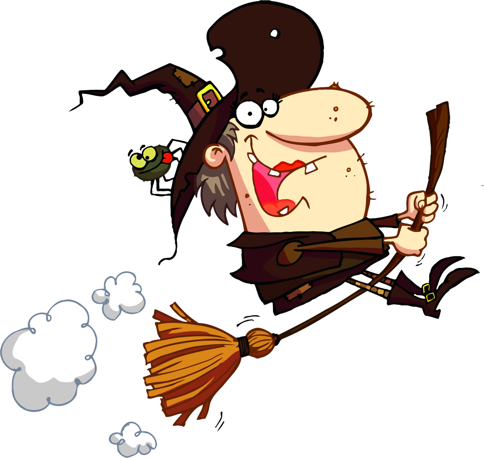 a cartoon witch flying on a broom