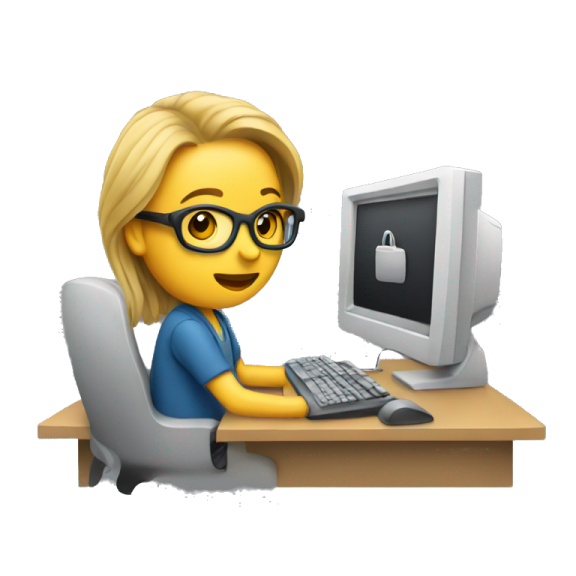 a woman sitting at a desk with a computer