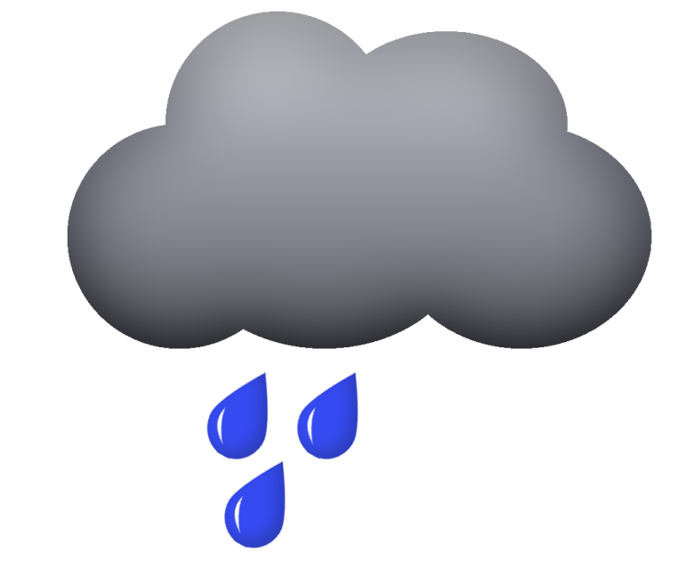 a black cloud with a blue rain drop
