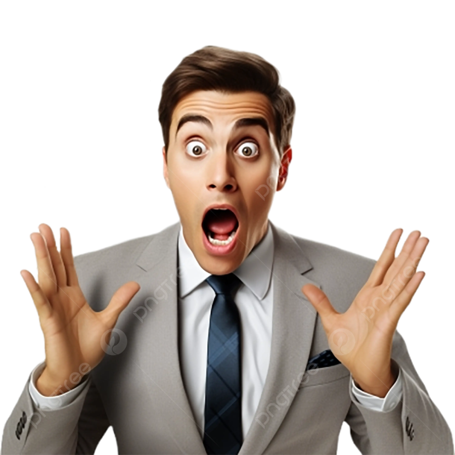 a man in a suit with his hands up