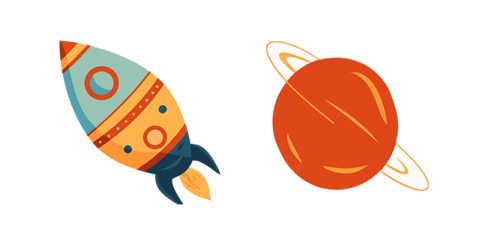 an image of a rocket and a planet