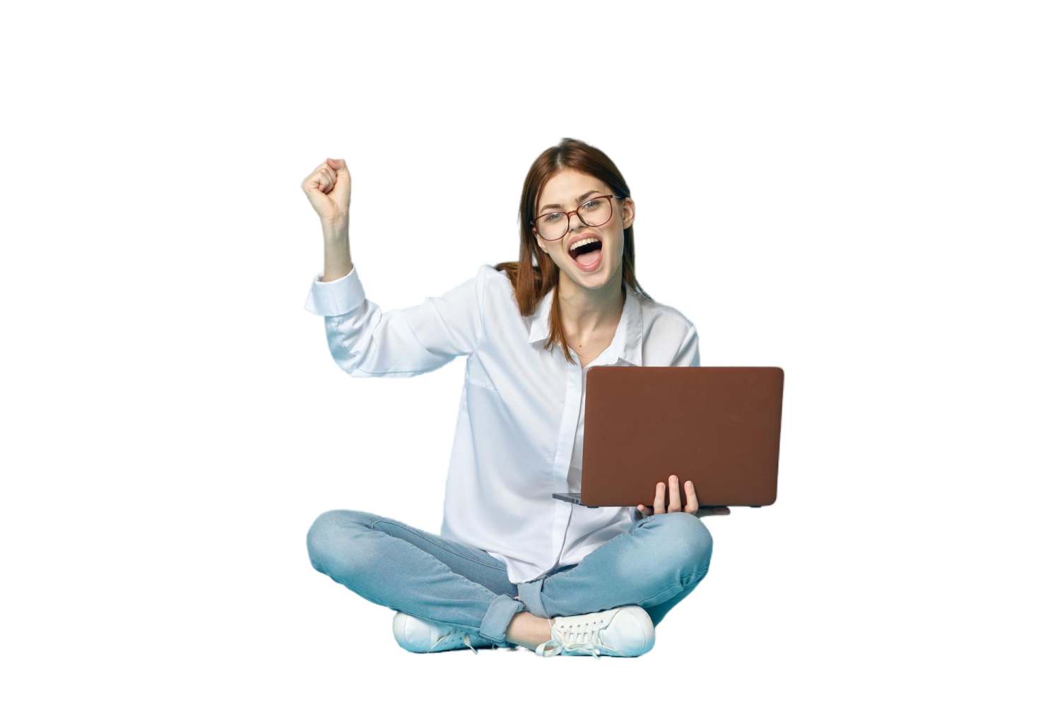 a woman sitting on the floor with her laptop