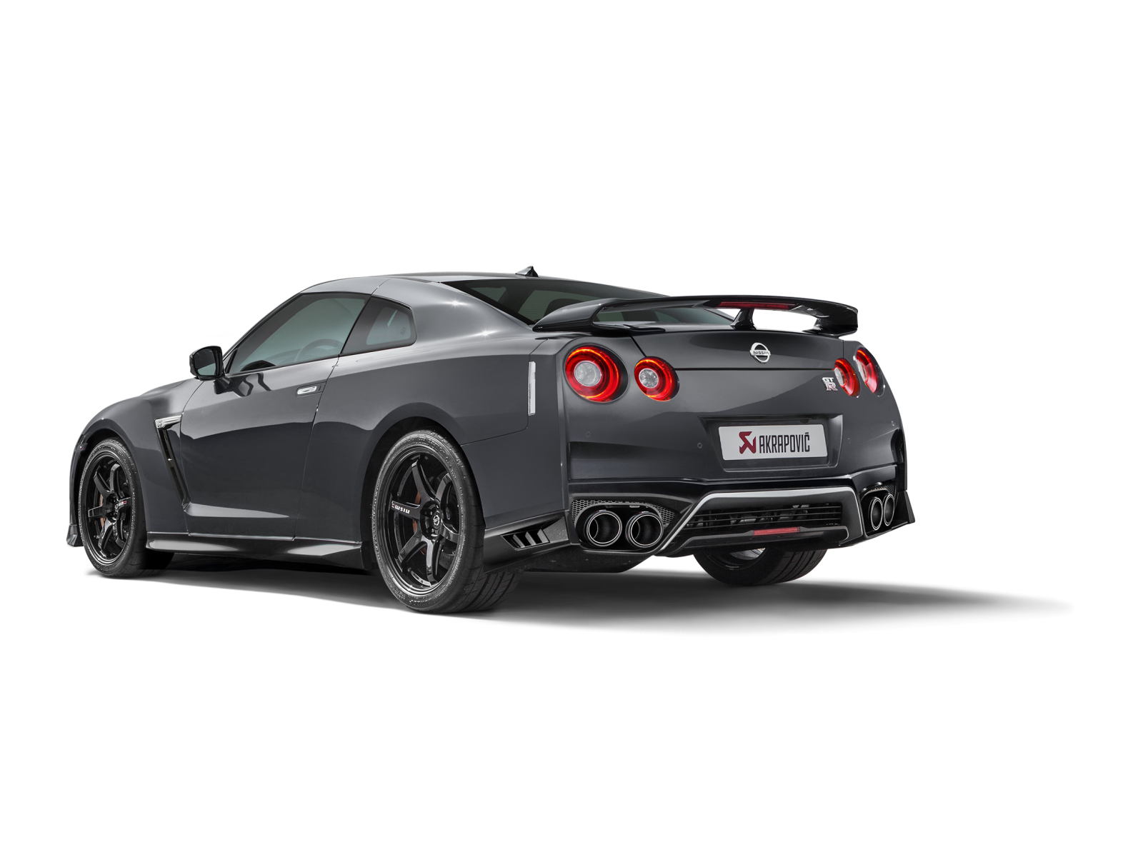 the rear view of a grey nissan gt350