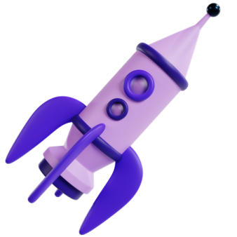 a purple rocket is flying through the air