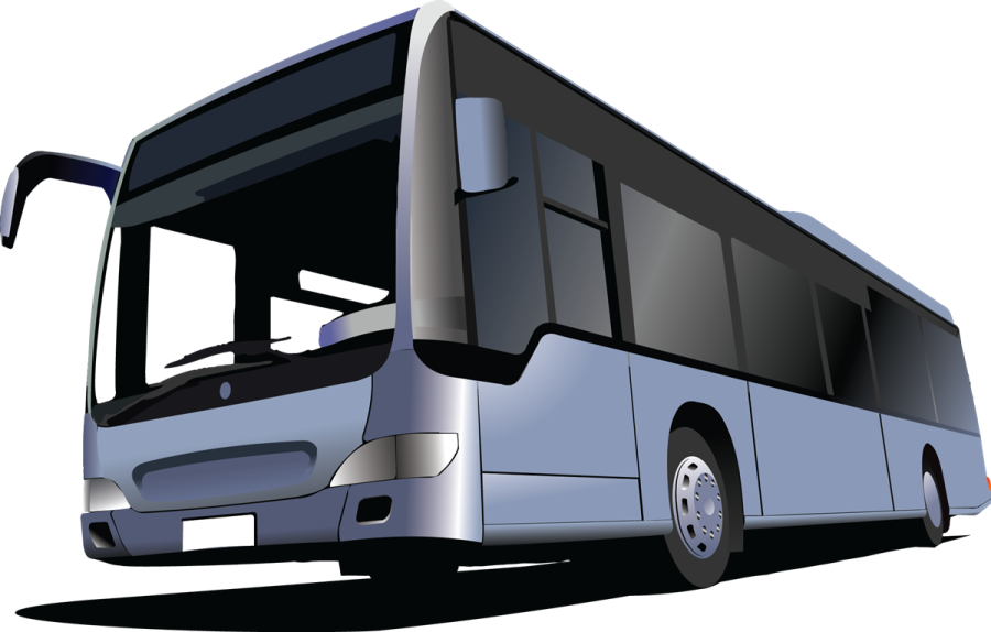 the bus is blue and white
