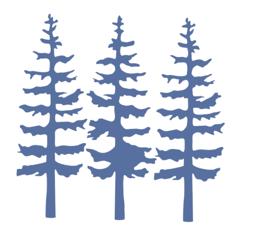 three silhouettes of trees on a white background
