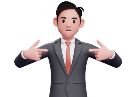 a man in a suit with his hands out
