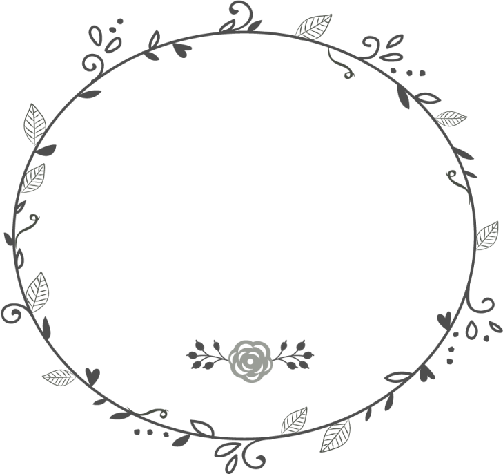 a circular frame with leaves and flowers