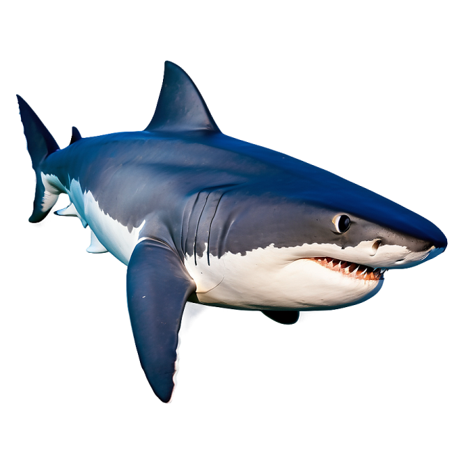 a large blue and white shark on a white background