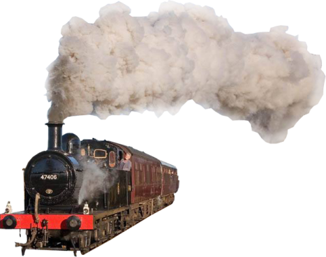 a black and red train with smoke coming out of it