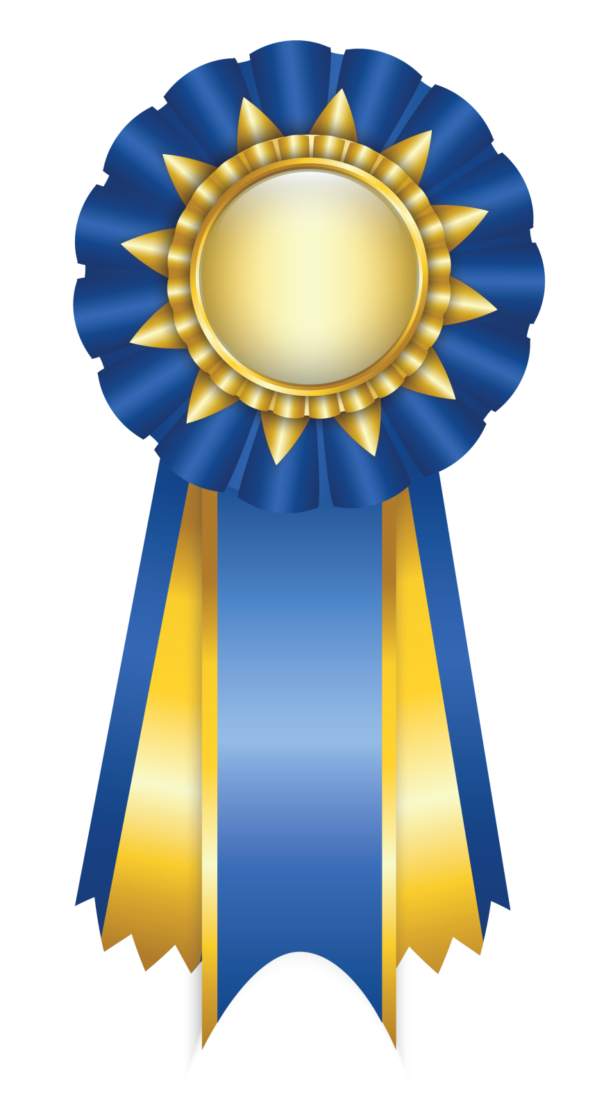 a blue and gold award ribbon