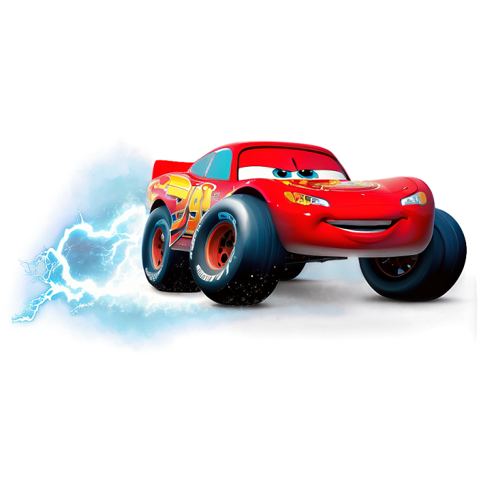 a red car with lightning on it