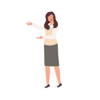 a woman in a business suit pointing at something