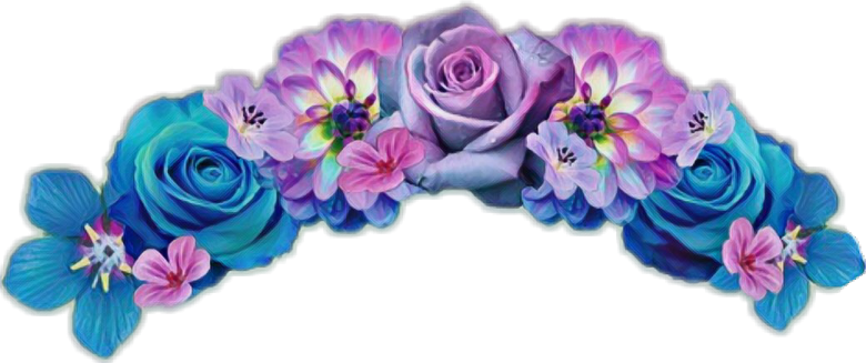 a flower crown with purple and blue flowers