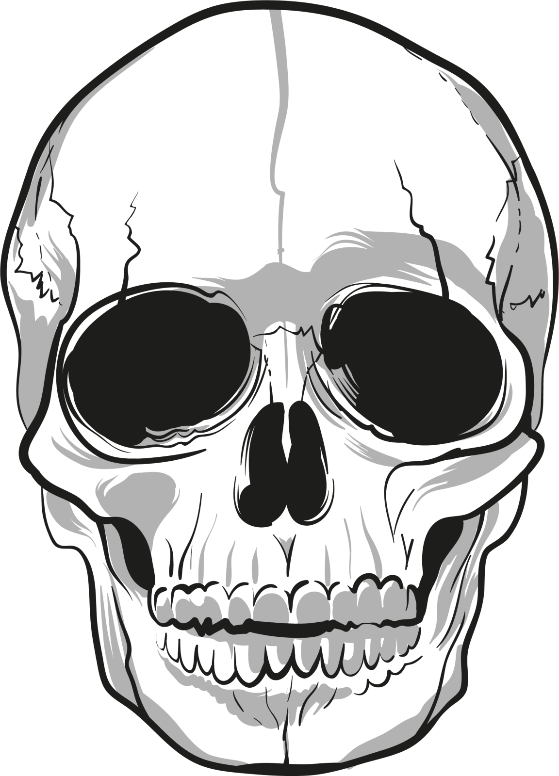 a black and white drawing of a skull