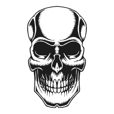 a black and white skull on a white background