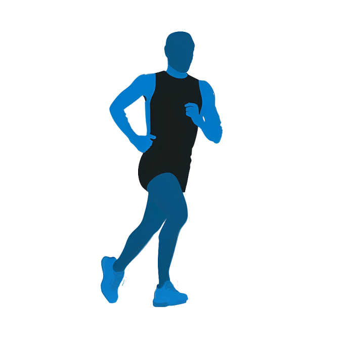 a silhouette of a man running on a white background
