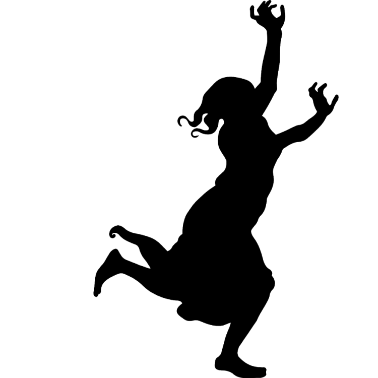 a silhouette of a woman jumping in the air
