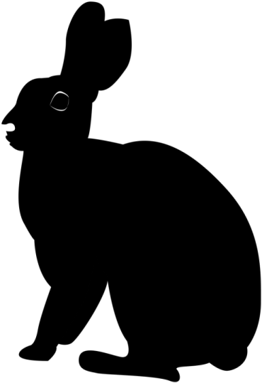a black silhouette of a rabbit sitting down