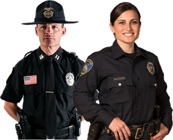 a man and woman dressed as police officers