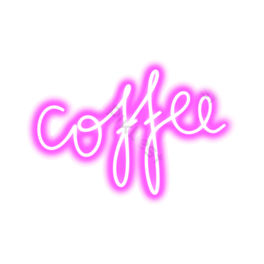 a pink neon sign with the word coffee