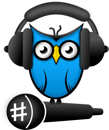 an owl with headphones and a microphone