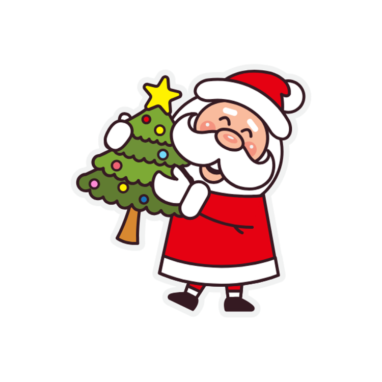 a cartoon santa holding a christmas tree