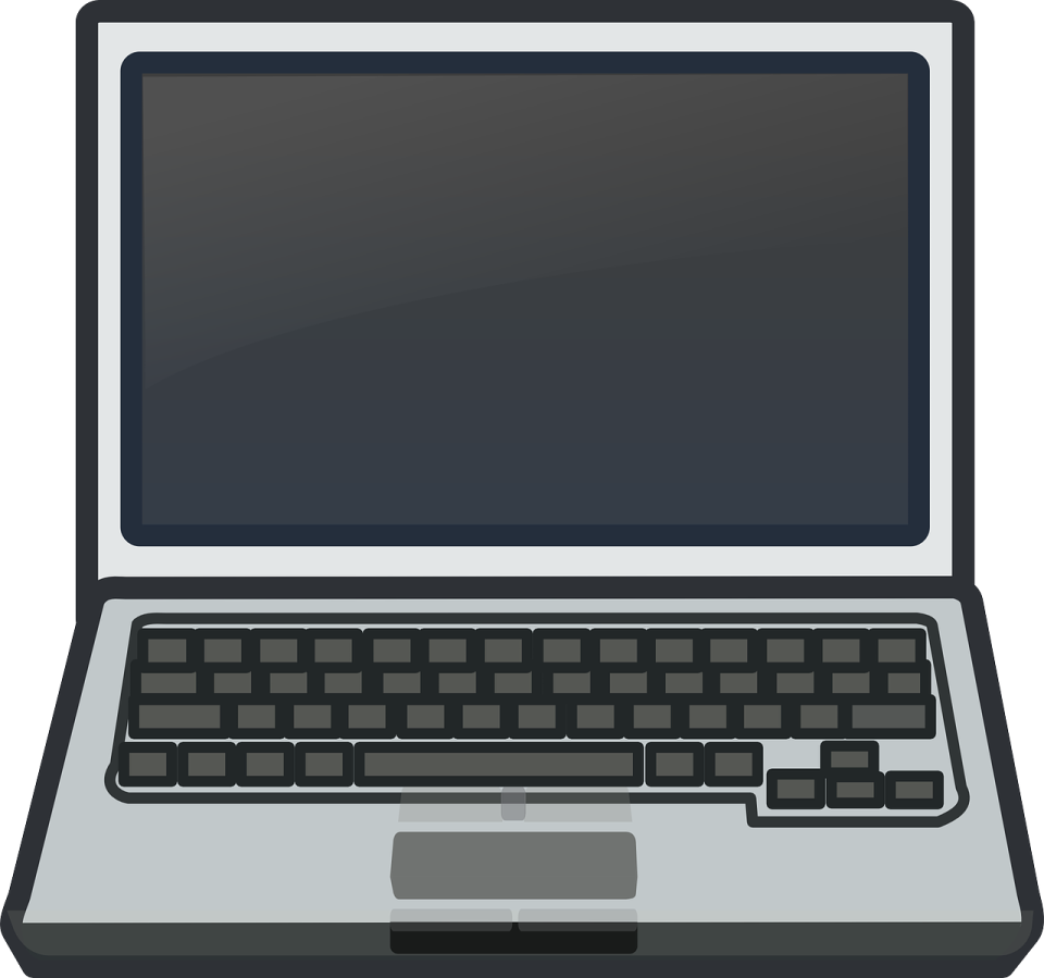 a laptop computer with a blank screen