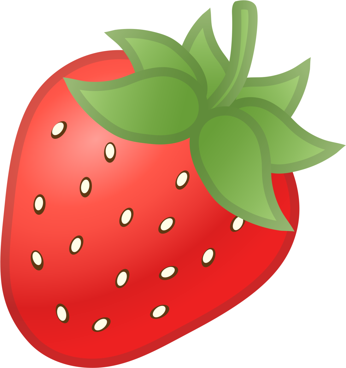 a strawberry with green leaves on it