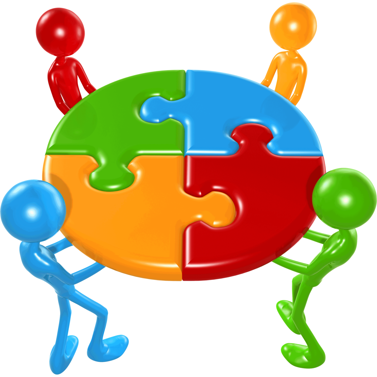 a group of people standing around a puzzle