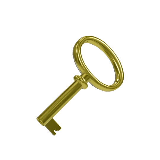 a gold key on a white background