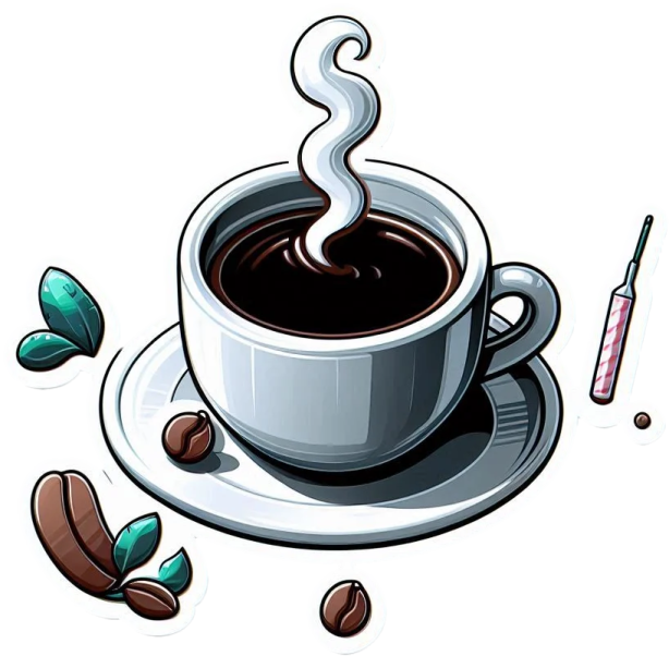a cup of coffee and beans on a white background