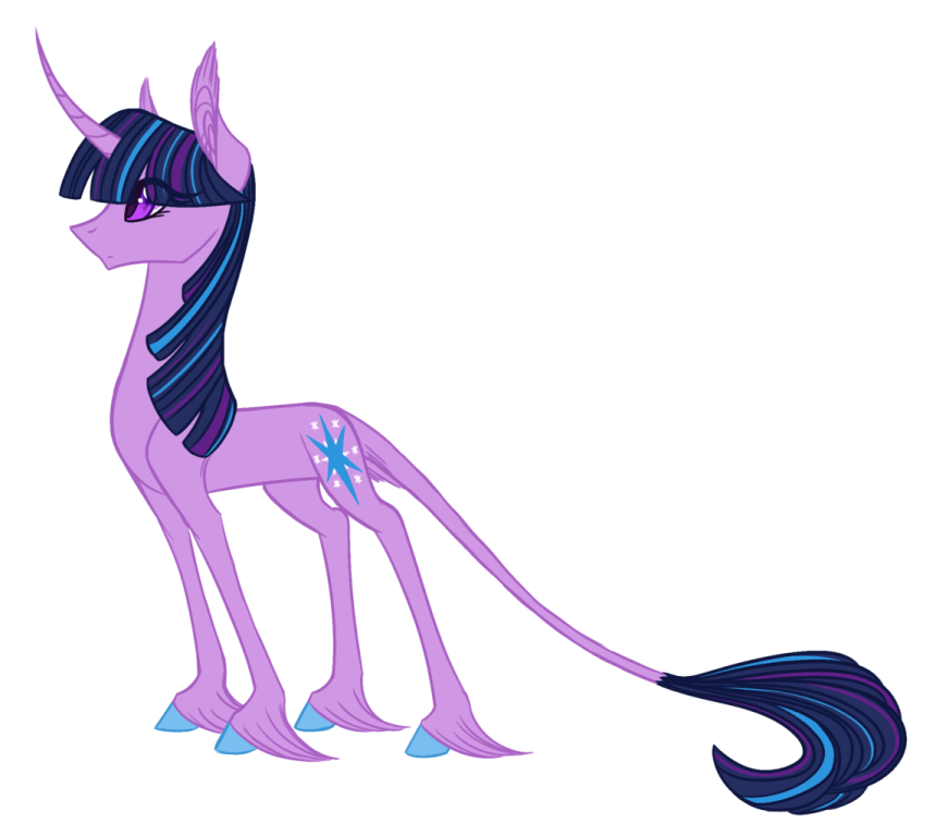 a purple pony with black hair and blue eyes