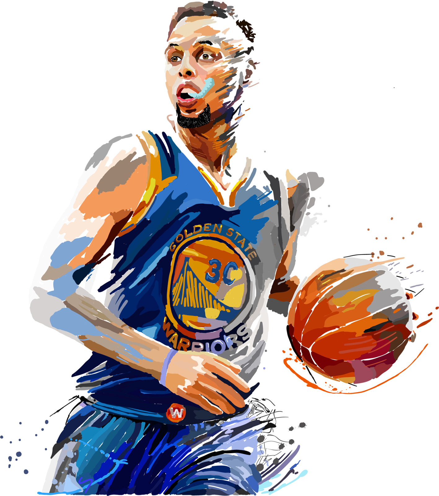 a painting of a basketball player with a ball