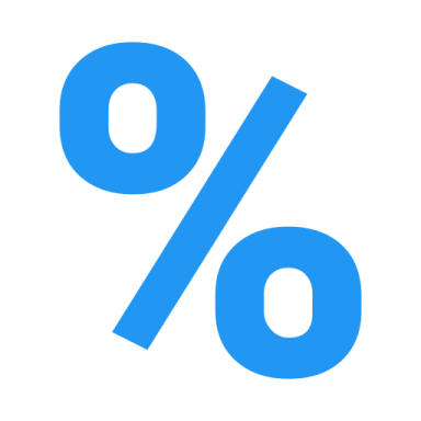 a blue percentage sign with the word percent