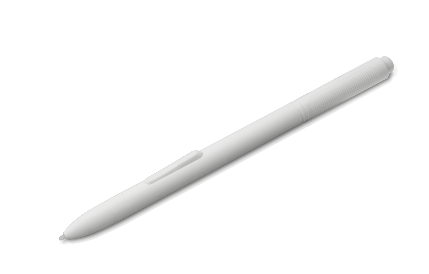 a white ballpoint pen with a black tip