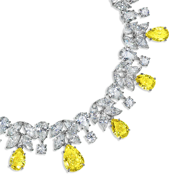 a yellow and white diamond necklace
