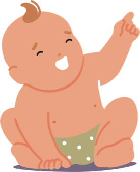 a baby sitting on the ground with his hands up
