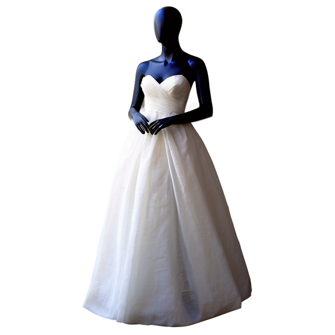 a white wedding dress on a manne