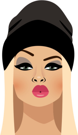 a woman with long hair wearing a black hat